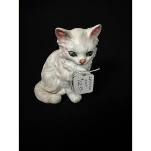 Lefton White Persian Cat Figurine Blue Eyes Vintage Ceramic Japan H1513